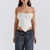 Ladies white crop top Pearl fishbone corset crop tops for women