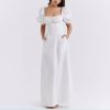 Square neck backless long white ladies dress summer elegant casual dresses 2024 women sexy